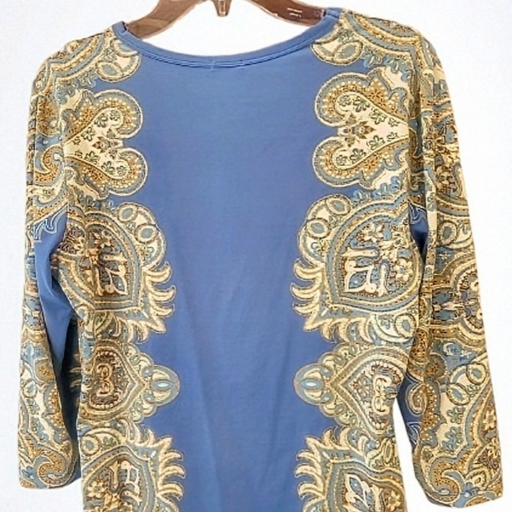 J.Mclaughlin Catalina Cloth 3/4 Sleeve Paisley Scroll, Floral Blue & Cream - Picture 5 of 7